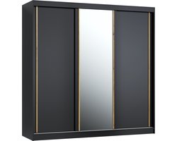 Pro-meubels - Kledingkast Montreal - 205cm - Zwart mat - Met spiegel - Garderobekast - Slaapkamer - Schuifdeur