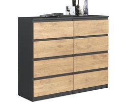 Pro-meubels - Ladekast Ibis - Zwart mat - Eiken - 120cm - 8 lades - Opbergkast - Commode