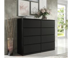 Pro-meubels - Ladekast Ibiza - Zwart mat - 138cm - 8 lades - Kast - Commode - Slaapkamer