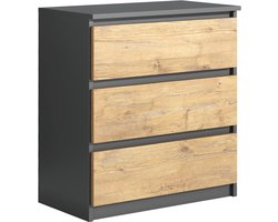 Pro-meubels - Ladekast Norton - Zwart mat - eiken - 70cm - 3 lades - Commode - Slaapkamer - Opbergkast - Kast