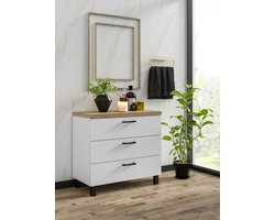 Pro-meubels - Ladekast Novara - Wit - Eiken - 60cm - Opbergkast - 3 lades - Commode