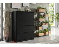 Pro-meubels - Ladekast Ribera 70cm - Zwart mat - Commode - 4 lades