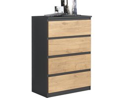 Pro-meubels - Ladekast Ribera - Zwart mat - Eiken - 70cm - Opbergkast - Commode - Slaapkamer - Woonkamer