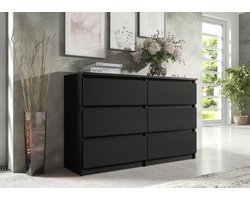 Pro-meubels - Ladekast Stamford 120cm - Zwart mat - Commode - 6 lades