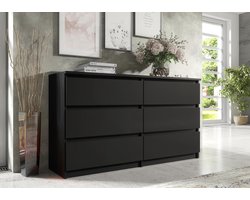Pro-meubels - Ladekast Stamford 138cm - Zwart mat - Commode - 6 lades