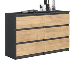 Pro-meubels - Ladekast Stamford - Zwart mat - Eiken - 138cm - Opbergkast - Commode - Slaapkamer - Woonkamer