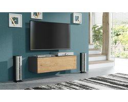 Pro-meubels - Zwevend Tv-meubel - Tv Kast - Tunis - Antraciet - Eiken - 100cm