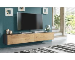 Pro-meubels - Zwevend Tv-meubel - Tv kast - Tunis - Antraciet - Eiken - 200cm 2x100cm