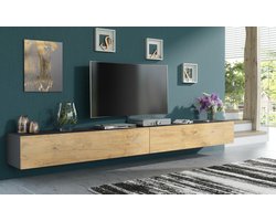 Pro-meubels - Zwevend Tv-meubel - Tv kast - Tunis - Antraciet-Eiken - 300cm 3x100cm