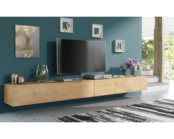 Pro-meubels - Zwevend Tv-meubel - Tv kast - Tunis - Eiken - 300cm 2x150cm