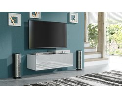 Pro-meubels - Zwevend Tv-meubel - Tv kast - Tunis - Hooglans Wit - 100cm