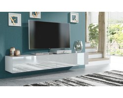Pro-meubels - Zwevend Tv-meubel - Tv kast - Tunis - Hooglans Wit - 200cm  2x100cm