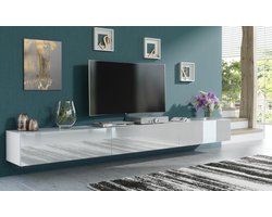 Pro-meubels - Zwevend Tv-meubel - Tv kast - Tunis - Hooglans wit - 300cm 2x150cm
