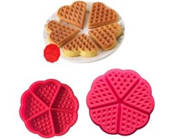 ProductGoods - Siliconen Wafelvorm / Wafelijzer – Hartvorm - 5 Wafels - Rood - Wafelmaker - Valentijn