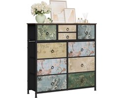 Productontwikkelaar van dressoirs met tien stoffen lades, stevig metalen frame en vintage bloemendessin