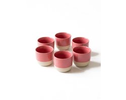 Proefer 6x Roze Keramieken Koffiekopjes – 150ml - Theekopjes Set – Steengoed Kopjes met Glazuur – Vaatwasser- & Magnetronbestendig – Moderne Koffie en Thee Kopjes