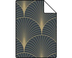 Proefstaal ESTAhome behang art deco motief donkerblauw en goud - 53 cm x 10.05 m - 139231-S