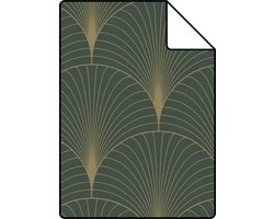 Proefstaal ESTAhome behang art deco motief donkergroen en goud - 53 cm x 10.05 m - 139584-S