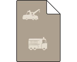 Proefstaal ESTAhome behang auto's, brandweerauto's, helikopters en kranen taupe - 26.5 x 21 cm - 131399-S