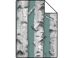 Proefstaal ESTAhome behang berken boomstammen vergrijsd groen en licht warm grijs - 26,5 x 21 cm - 138891-S
