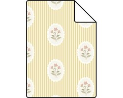 Proefstaal ESTAhome behang bloemen en strepen geel - 26.5 x 21 cm - 132366-S