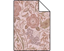 Proefstaal ESTAhome behang bloemen en vogels lila paars en terracotta roze - 26.5 x 21 cm - 139830-S
