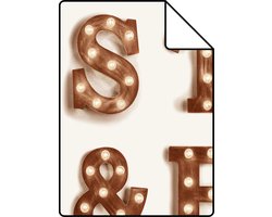 Proefstaal ESTAhome behang houten licht letters sepia bruin en lichtbeige - 53 cm x 10.05 m - 138850-S
