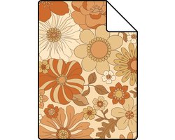 Proefstaal ESTAhome behang retro bloemen oranje - 26,5 x 21 cm - 130963-S