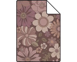 Proefstaal ESTAhome behang retro bloemen oudroze en aubergine paars - 26.5 x 21 cm - 131135-S