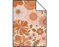 Proefstaal ESTAhome behang retro bloemen terracotta roze en oranje - 26.5 x 21 cm - 130962-S