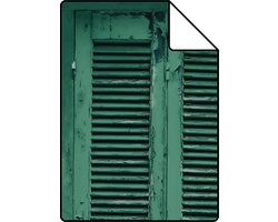 Proefstaal ESTAhome behang verweerde houten Franse vintage louvre luiken smaragdgroen - 26,5 x 21 cm - 138885-S