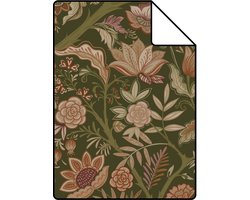 Proefstaal ESTAhome behang vintage bloemen donkergroen en terracotta bruin - 26.5 x 21 cm - 131334-S