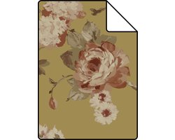 Proefstaal ESTAhome behang vintage bloemen goud en terracotta roze - 26,5 x 21 cm - 139762-S