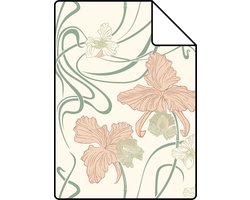 Proefstaal ESTAhome behang vintage bloemen in art nouveau stijl roomwit, zacht roze en vergrijsd groen - 26,5 x 21 cm - 139666-S