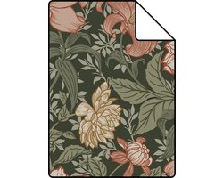 Proefstaal ESTAhome behang vintage bloemen vergrijsd groen en terracotta roze - 26,5 x 21 cm - 139381-S