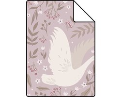 Proefstaal ESTAhome behang zwanen lila paars - 26,5 x 21 cm - 130959-S