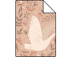 Proefstaal ESTAhome behang zwanen terracotta roze - 26,5 x 21 cm - 130957-S