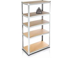 Profeco heavy duty XL opbergrek 180x120 cm – Stellingkast breed – 5 planks x 175kg – RVS