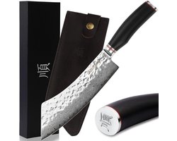 Professioneel BBQ-mes van 229mm met Japanse Damascus staal en lederen handvat - Perfect voor de keuken en grillen