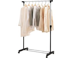 Professioneel Kledingrek - Op/Met Wielen - Zwart/Zilver - 160 cm - 1 Stang(en) - Telescopische kapstok - Hoogt verstelbaar - Single - Mobiel - Garderoberek - Totale draagkracht 30kg - Hoogwaardige Kwaliteit