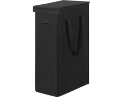 Professionele Ademende en inklapbare wasmand met deksel, 58 liter capaciteit, speciaal ontworpen voor kleine ruimtes zoals de wasruimte of slaapkamer. Deze zwarte slanke, hoge wasmand in het zwart dient ook als opbergmand en afvalbak