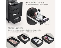 Professionele Cosmetica Trolley met Tafel en 5 Laden - Mobiele Nagelkoffer en Manicuretafel - XX-Large - Zwart