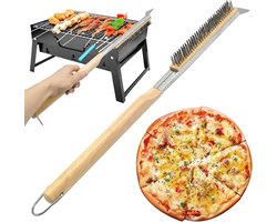 Professionele duurzame borstel voor ovenverzorging met rubberen houten handvat, perfect voor steenovens, barbecues en pizzastenen