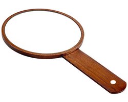 Professionele Handspiegel met Houten Frame - HD Draagbare Kappersspiegel - Luxe Walnootkleur Retrostijl - Make-up Spiegel met Ergonomisch Handvat - Salon & Thuisgebruik - 1 Stuk