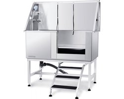 Professionele hondenverzorgingskuip 127cm roestvrij staal huisdierbad hondenwasstation max.150kg hondenverzorgingsdouche hondenwassysteem huisdierverzorgingskuip met rechterdeur hondendouche waskuip