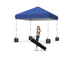 Professionele Pop-up Partytent 3x3m - Blauw - Waterdicht & UV-bestendig - Verstelbare Hoogte - Inclusief Draagtas, Zandzakken & Haringen - Vouwtent voor Tuin en Camping