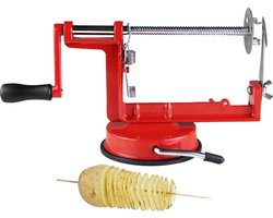 Professionele Potato twister spiraal aardappelsnijder en chips maker - Perfect voor feestjes en speciale gelegenheden - Ideaal als garnering op je bord - Met zuignap - RVS - Rood