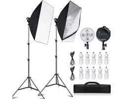 Professionele Softbox Verlichtingsset - Continu Licht - Met 10x 65W Lampen & Statieven