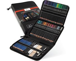 Professionele Tekenset voor Kinderen en Volwassenen 96pcs - Kleurpotloden voor volwassenen - Tekenen & Kleuren - Grafietpotloden, Kalligrafiepennen - Compleet in Handig Opbergetui