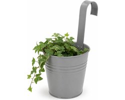 Progarden Bloempotje met haak - plantenbak zink met ophanghaak - grijs - 20 x 13 x 26 cm - ophangbaar- Balkon/schutting plantenpot
